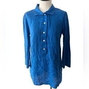 Chico's Royal Blue Button-Down Linen Shirt Size 00